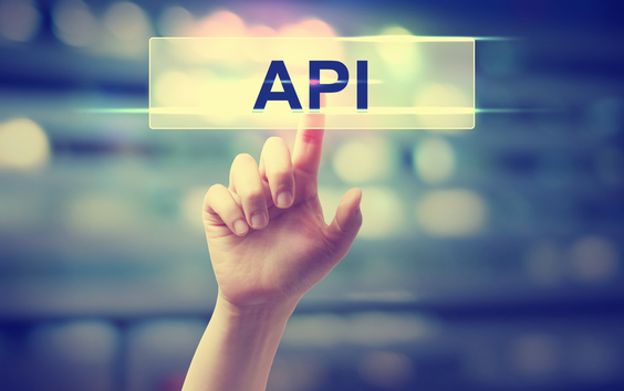 API concept with hand pressing a button