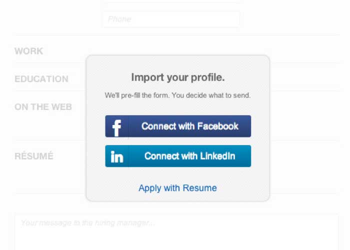 1-click apply with Facebook